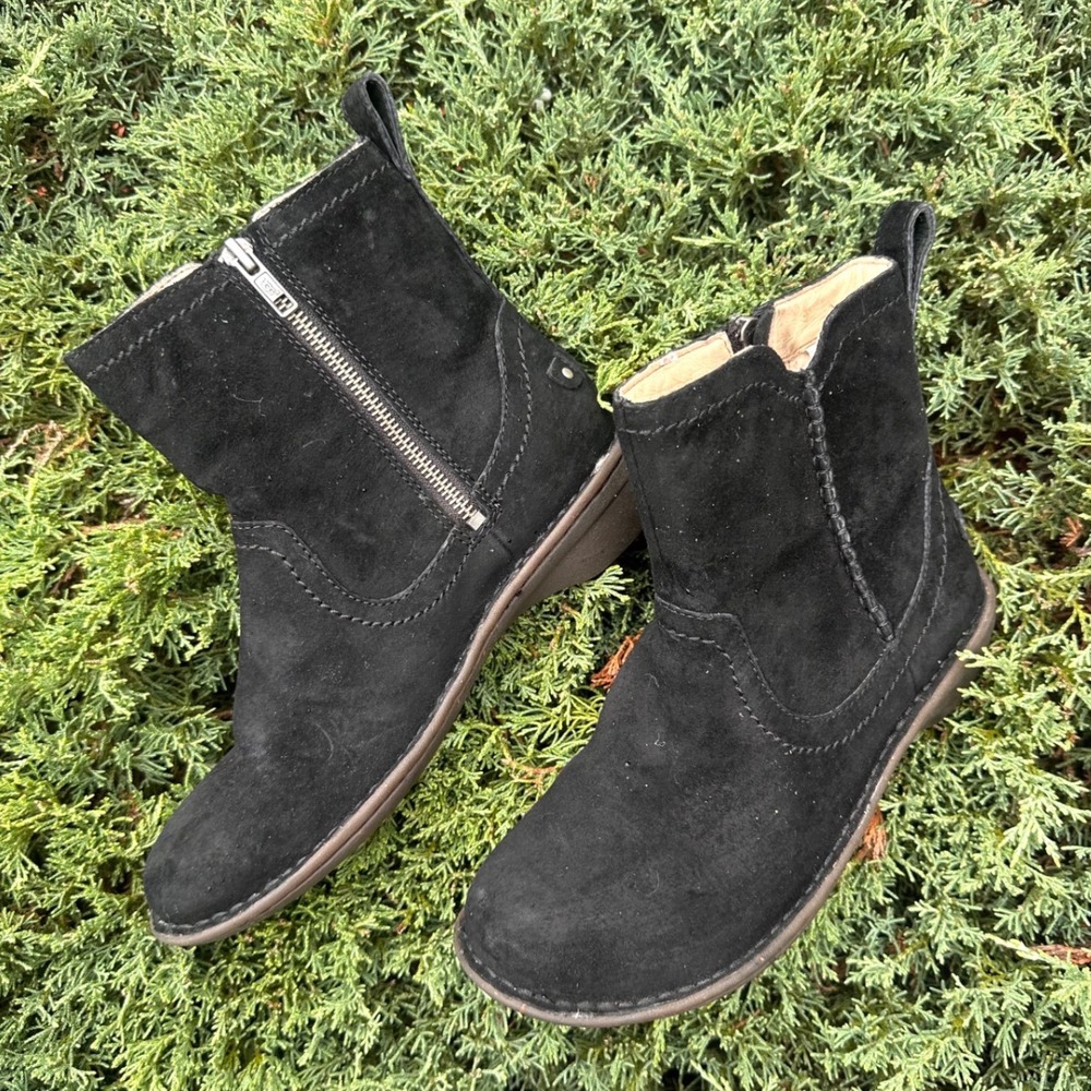 UGG Neevah Suede Side Zip Shearling Lined Ankle Boots Women's Size 7 Black - Picture 2 of 13